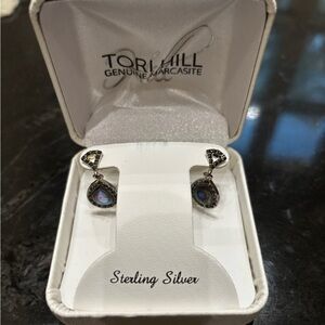 NIB Tori Hill Sterling Silver Marcasite and Abalone Earrings